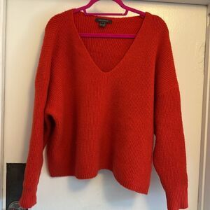 French Conection Red Oversize V Neck Sweater